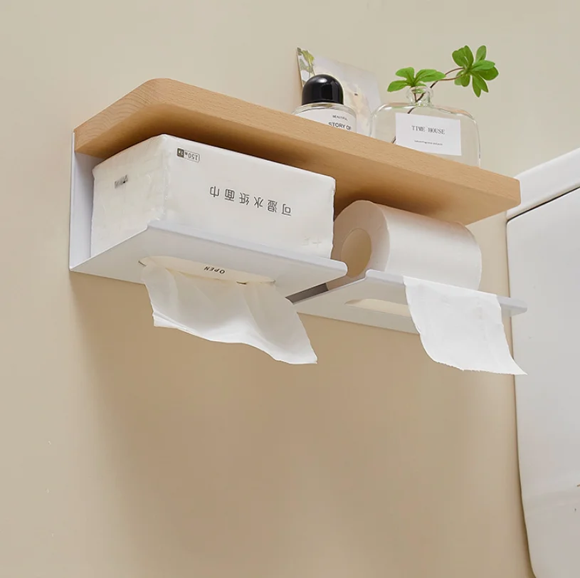 Walnut wood Tissue Box Toilet Paper Holder double Roll paper holder Creative mobile phone shelving