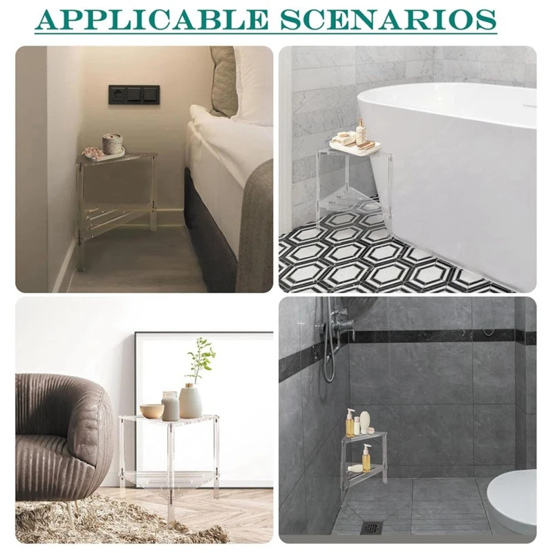 A74E-Acrylic Shower Bench, 12In D X 12In W X 12In H, Heavy Duty 50Lbs Capacity, Waterproof Non-Slip With Storage Shelf