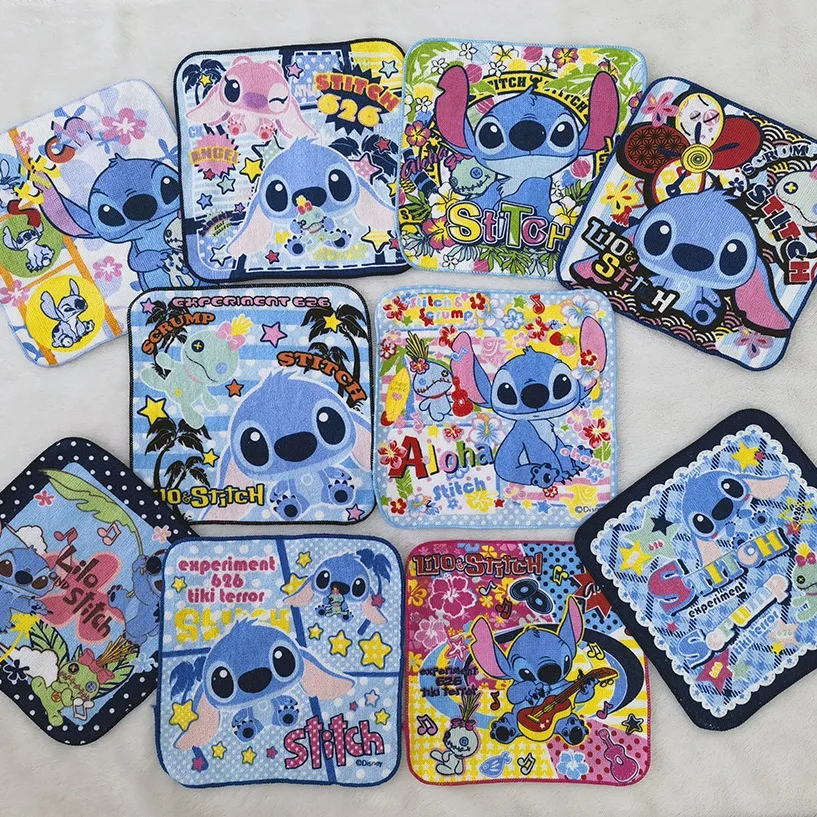 20*20 Disney Lilo & StitchTowel Cartoon Small Square Cotton Children's Mouth and Hand Towel Cartoon Characters Go Portable