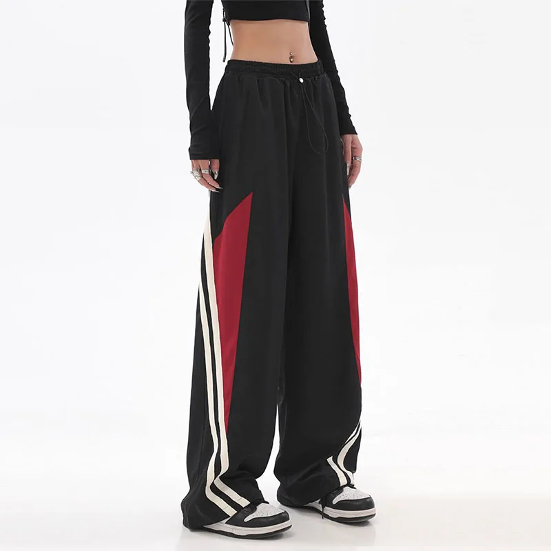 Vintage Harajuku Hip Hop Striped Jogging Sweatpants Women Contrast Color Elastic Waist Loose Streetwear Casual Sports Trousers