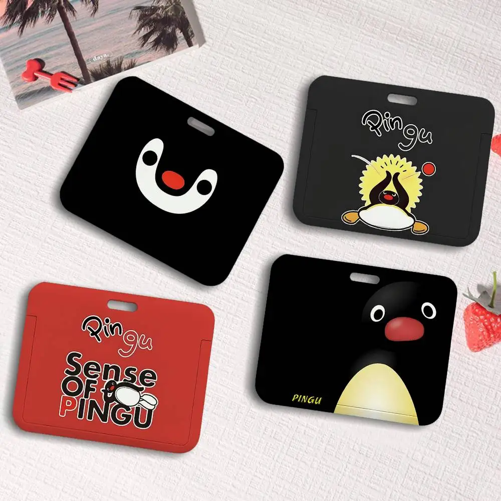 Cute P-Pingu ID Card Sleeve Durable Work Card Holder With Neck Strap Business ID Cover For Employees