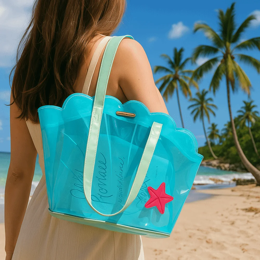 

Cute Kawaii PVC Transparent Shell Bag Waterproof Portable Jelly Handbags Star Storage Bag Travel Tote Bag Summer
