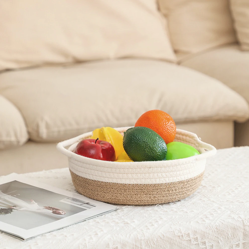 الشمال سطح المكتب سلات التخزين مجوهرات أشتات مفتاح مستحضرات التجميل تنظيم صناديق القط اللعب المنسوجة القطن حبل صندوق تخزين مع مقابض