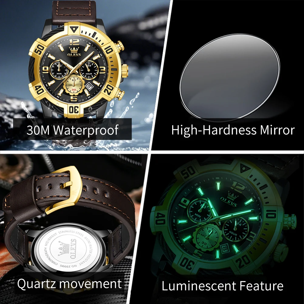 OLEVS Original Men's Chronograph Sport Watch Analog Quartz Waterproof Watches Multifunctional Industrial Style Punk Watch 2999