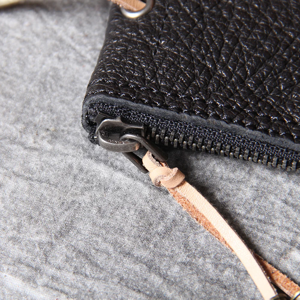 S.WORKER Klassische Echtleder-Minibrieftasche Retro-Reißverschluss-Münzbörse Kreditkarten-Organizer – Detail 10