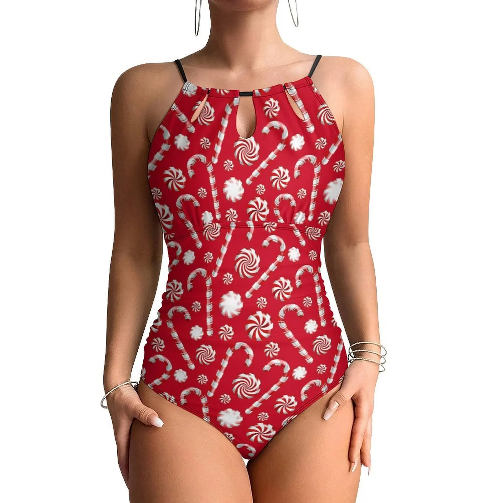 

Купальник с принтом карамельной трости, причудливый рождественский купальник с эффектом пуш-ап, цельный пляжный купальный костюм, сексуальная пляжная одежда, большие размеры