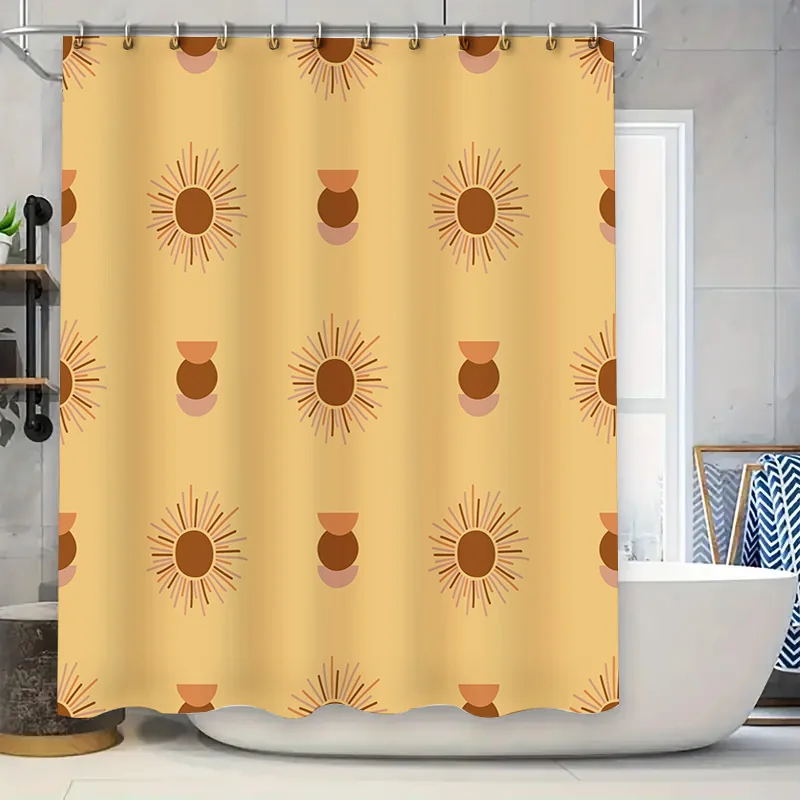 

Decorative Shower Curtain Sunburst Pattern Bath Accessories Set Rustic Boho Style Bathroom Decor Pink Beige Colors (27 x 84)
