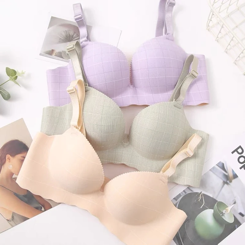 Seamless Large Size Women's Underwear Sexy Plaid Fashion Women's Bra Comfortable And Close-Fitting Push-Up Bra And Close-Up Bra