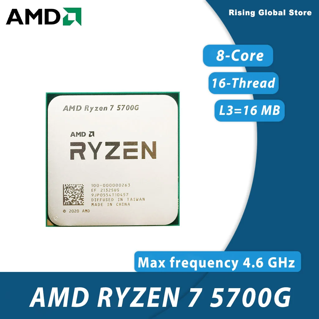 معالج وحدة المعالجة المركزية AMD R7 5700G الجديد Ryzen 7 5700G ثمانية النواة ستة عشر خيط 4.6 جيجا هرتز 65 واط TDP L3 = 16 متر مقبس AM4 ولكن بدون مبرد