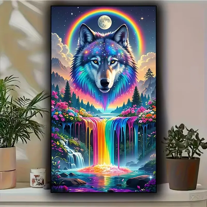 

Пейзаж Горы и реки Волк Луна Алмазная картина Diy Алмазная мозаика Полный квадратный круглый алмаз арт для большого размера