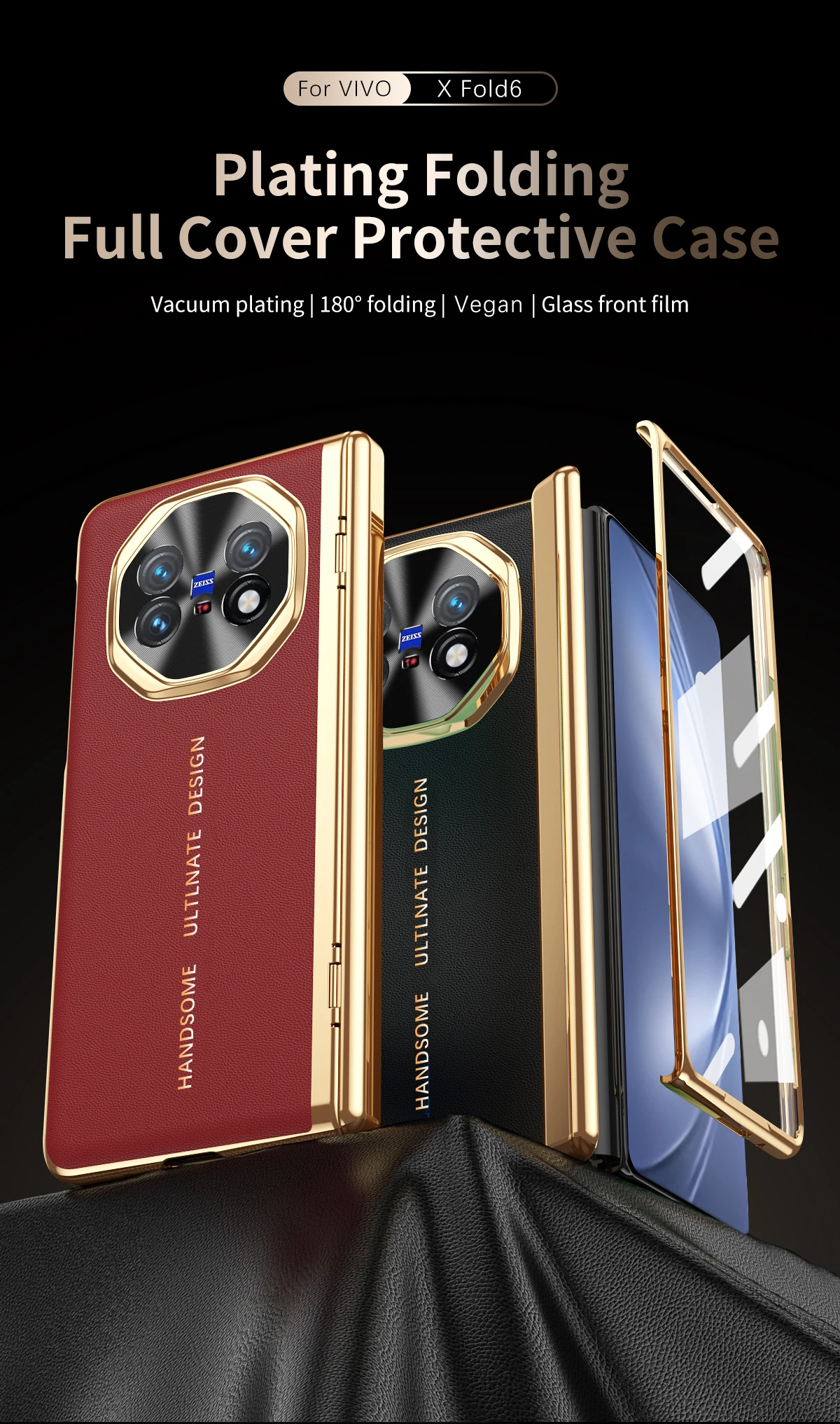 

Case For Vivo X Fold 6 5 3 Pro Vacuum Plating Built-in Front Glass Film Lens Hinge Protection Anti-fingerprint Anti-drop Cover
