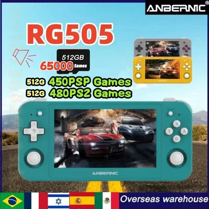 

ANBERNIC RG505 Retro Handheld Game Console 4.95 Inch OLED Screen Support Bluetooth 5G Wifi 512G 70000Games 450PSP Kid's Gift