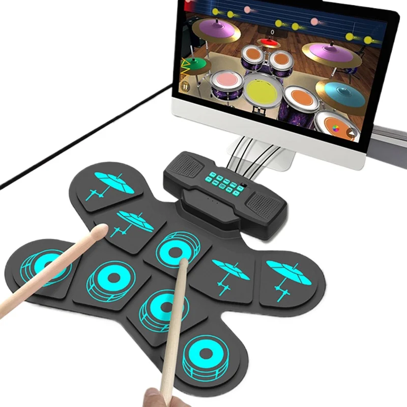 Folding Electronic Drum Portable Electric Pad Drums Kids Beginner Drum Set Adult Percussion Musical Instrument with DTX Games
