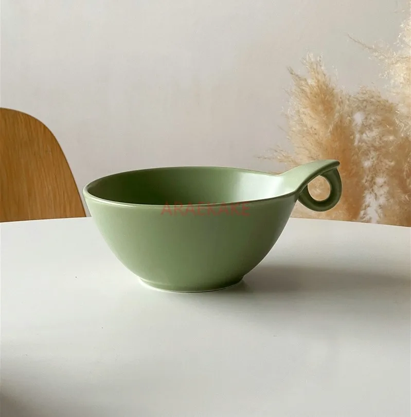 570ml Ceramic Salad Breakfast Bowl Cup Oat Yogurt Bowl Sugar Water Fruit Bowl with Grab Noodle Bowl