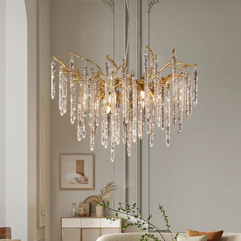 French Post Modern Crystal Chandelier Ice Drop Design Light Luxury Pendant Lamp for Living Room Villa Restaurant Creative