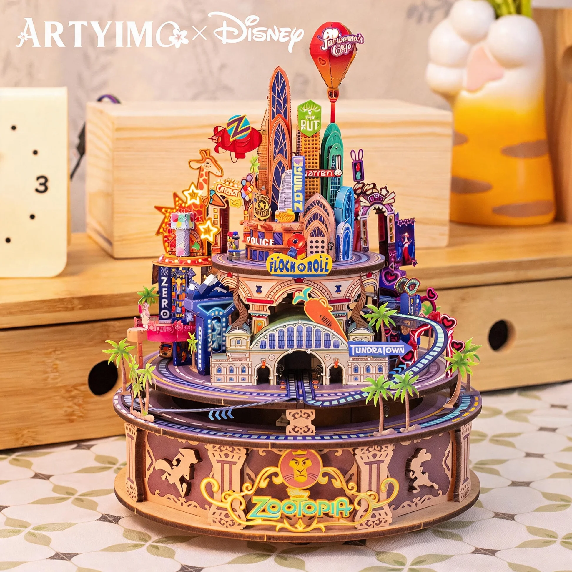 MU Disney Zootopia Metal Music Box 3D Metal Puzzle DIY Assembly Model Kit, Educational Brain Teaser, Office Desktop Decor Stress