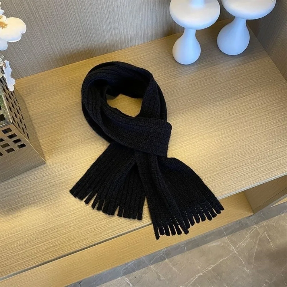 

New Tassel Neck Warmer Windproof Warm Neckerchief Solid Color Coldproof Knitted Scarf 1-12Y