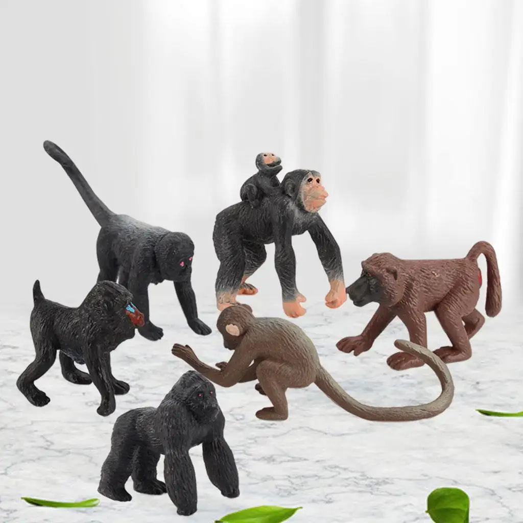 6 Stuks Chimpansee Beeldje Decor Speelset Dieren Speelgoed Beeldje Voor Kinderen