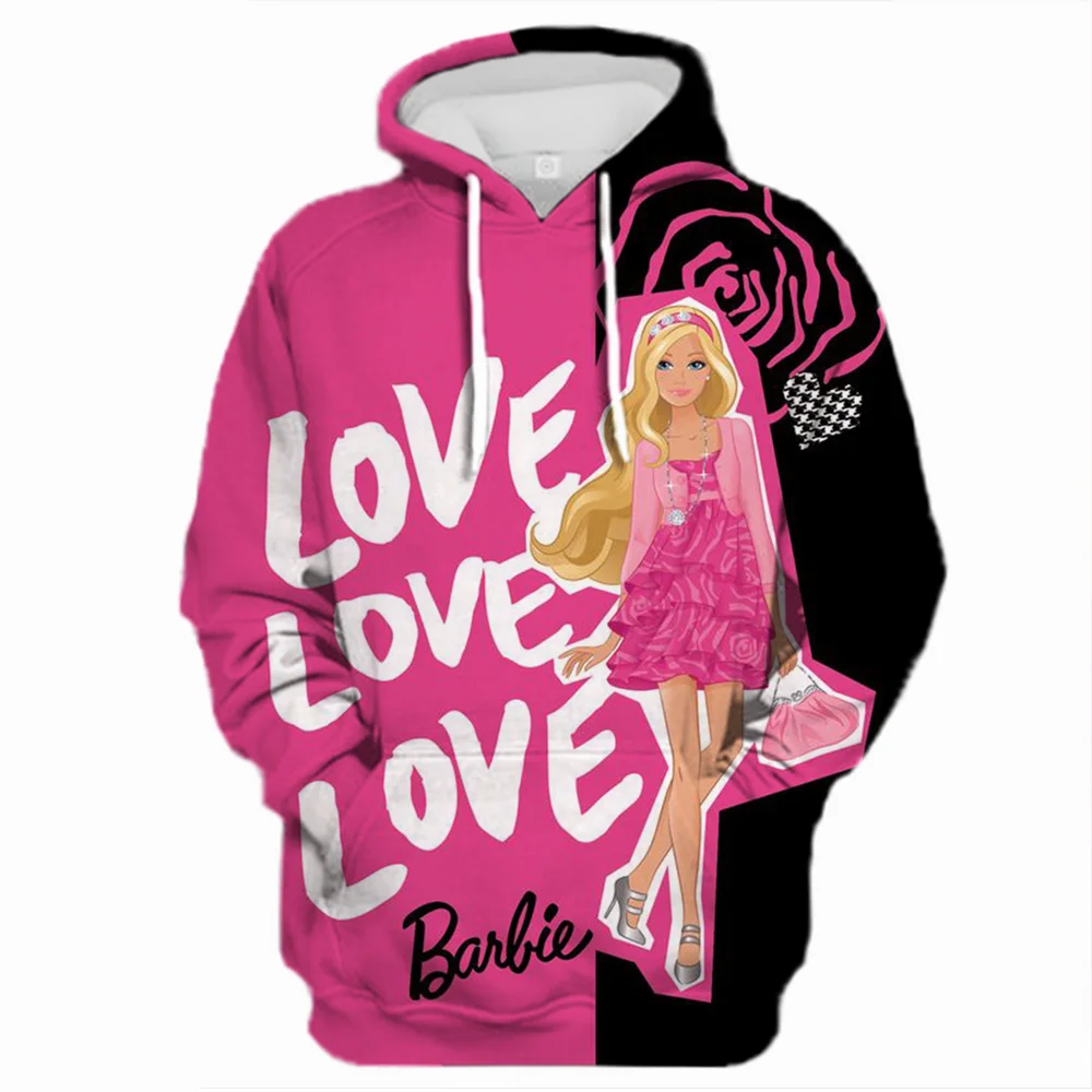 

Disney Barbie Printed Pullover Hoodie Long Sleeve Sweater Men's and Women's Clothing Parent-Child Cartoon Tops Y2K Jacket Spring