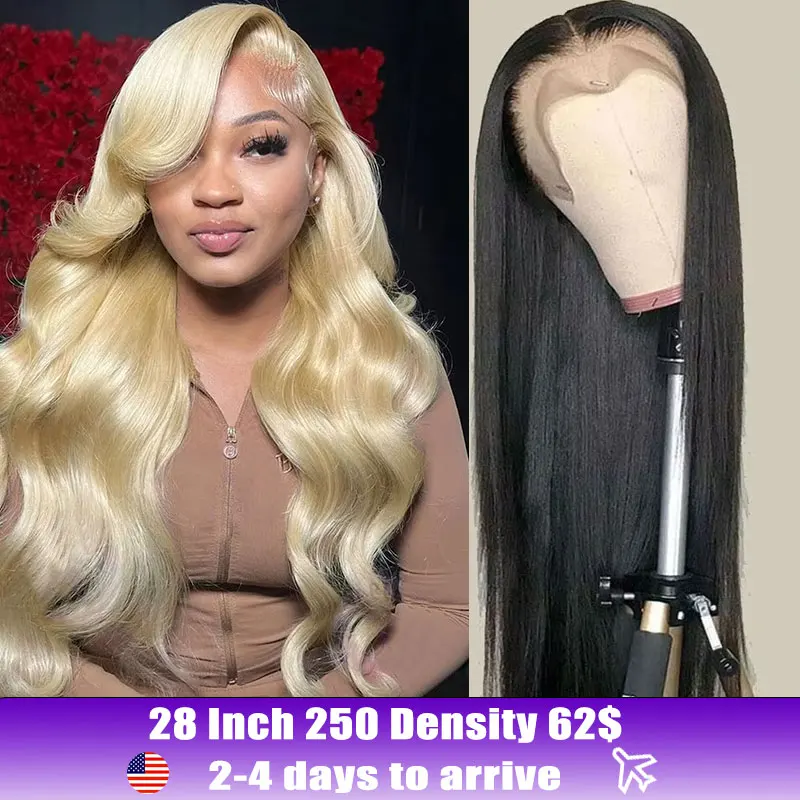 

613 13x6 Hd Lace Frontal Wig Bone Straight Lace Front Human Hair Wig 13x4 Colored Blonde Human Hair Wigs 28 Inch 250 Density 62$