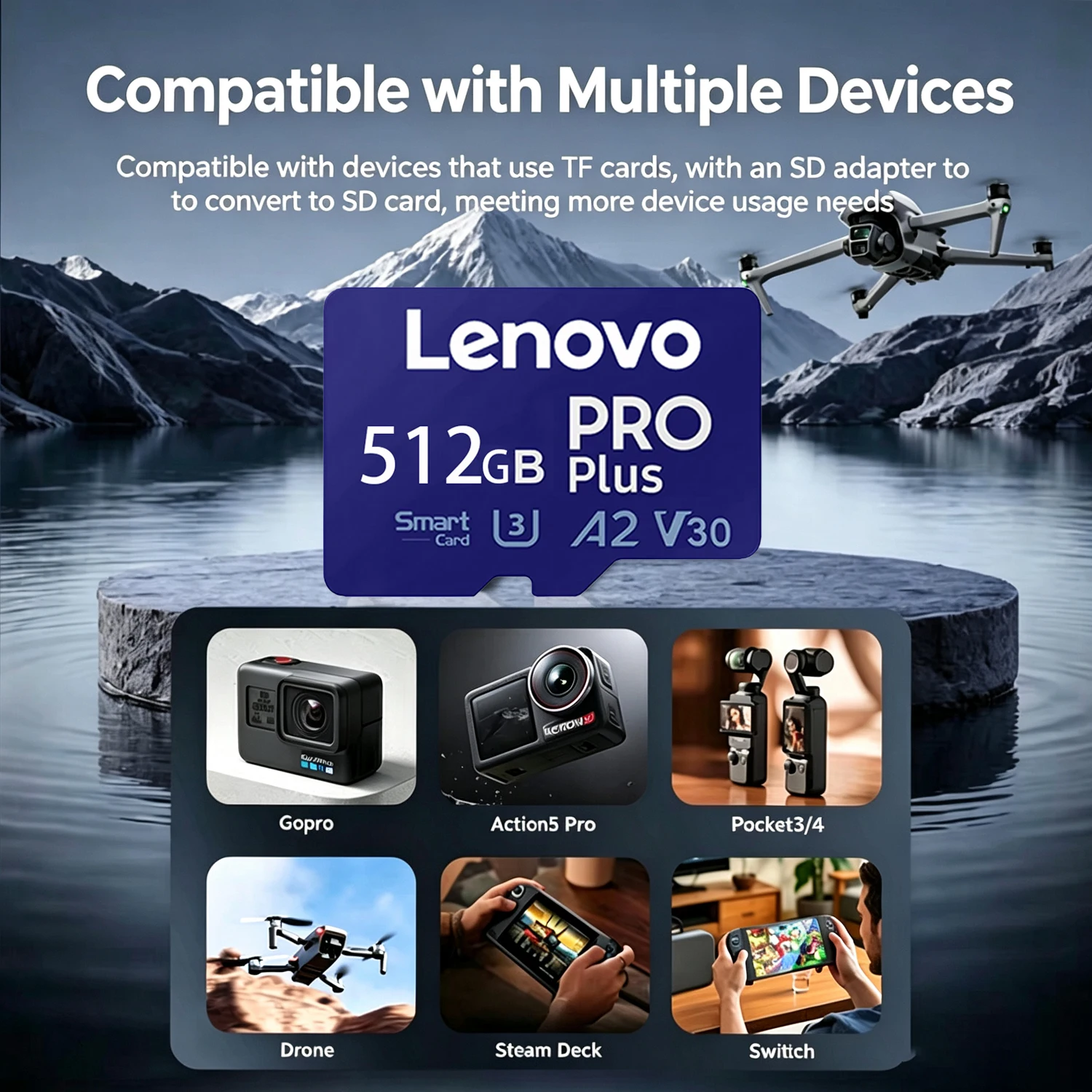 2026 NEW Lenovo High Speed Memory Card 128GB Micro SD Card A2 U3 Mini SD Card V30 C10 Flash Card For GoPro Action Camera