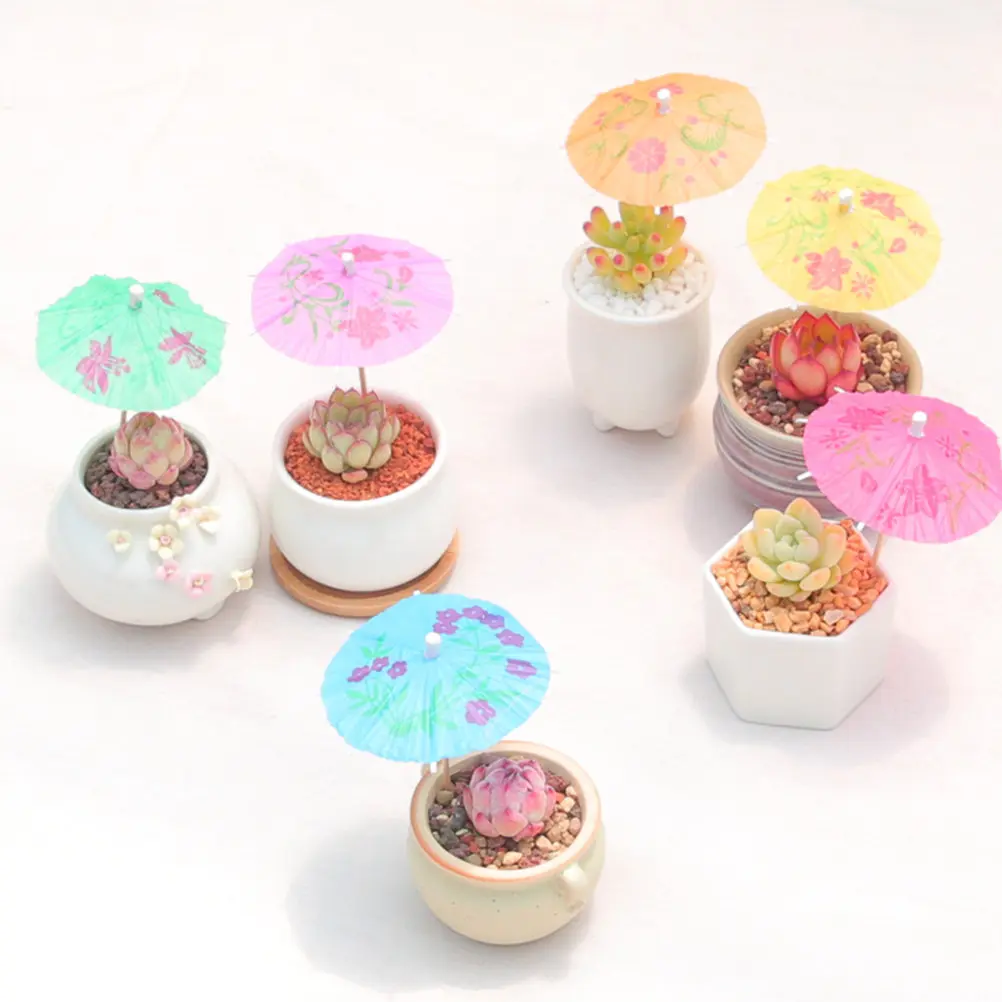 30Pcs Paper Umbrella Picks Mini Landscape Decor for Succulent Plants Bonsai Micro Gardens Living Room Desk Decorative Umbrella
