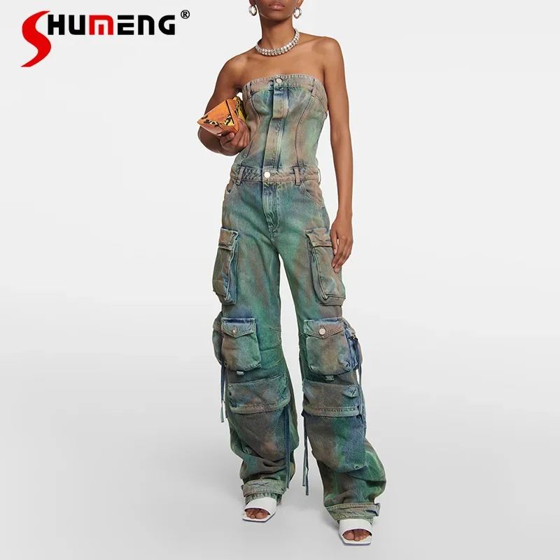 

2023 Summer New Loose Fashion One-Piece Clothes Camouflage Tube Top Overalls Sexy Hot Girl Off-shoulder Jumpsuit for Women