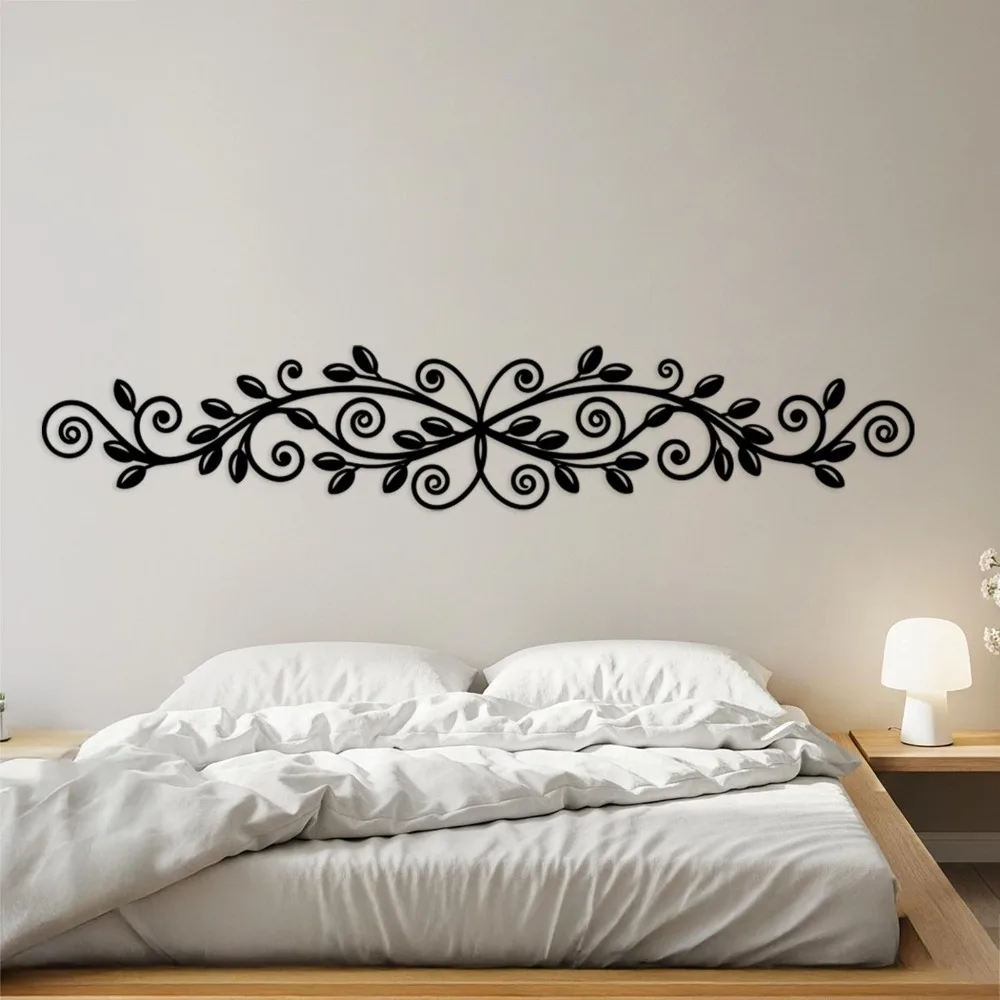 CIFBUY Oversized Floral Vine Metal Wall Art,Horizontal Scroll Botanical Tin Sign,Above Bed Hanging Decor for Bedroom