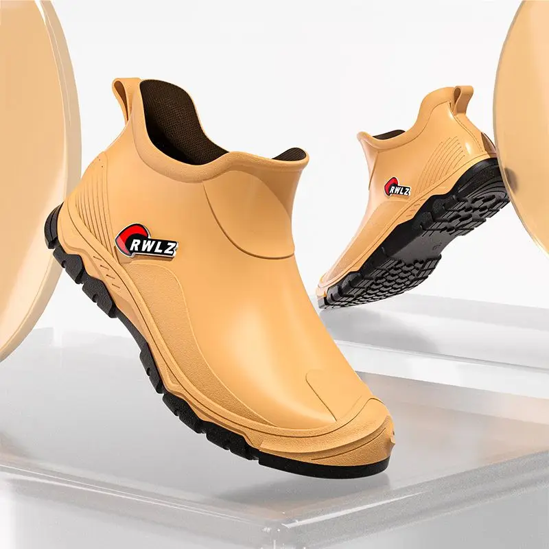 

Мотоциклетные резиновые сапоги для мужчин, силиконовые байкерские короткие коричневые дождливые дневные уличные мужские туфли высокого качества, износостойкая оригинальная обувь для воды