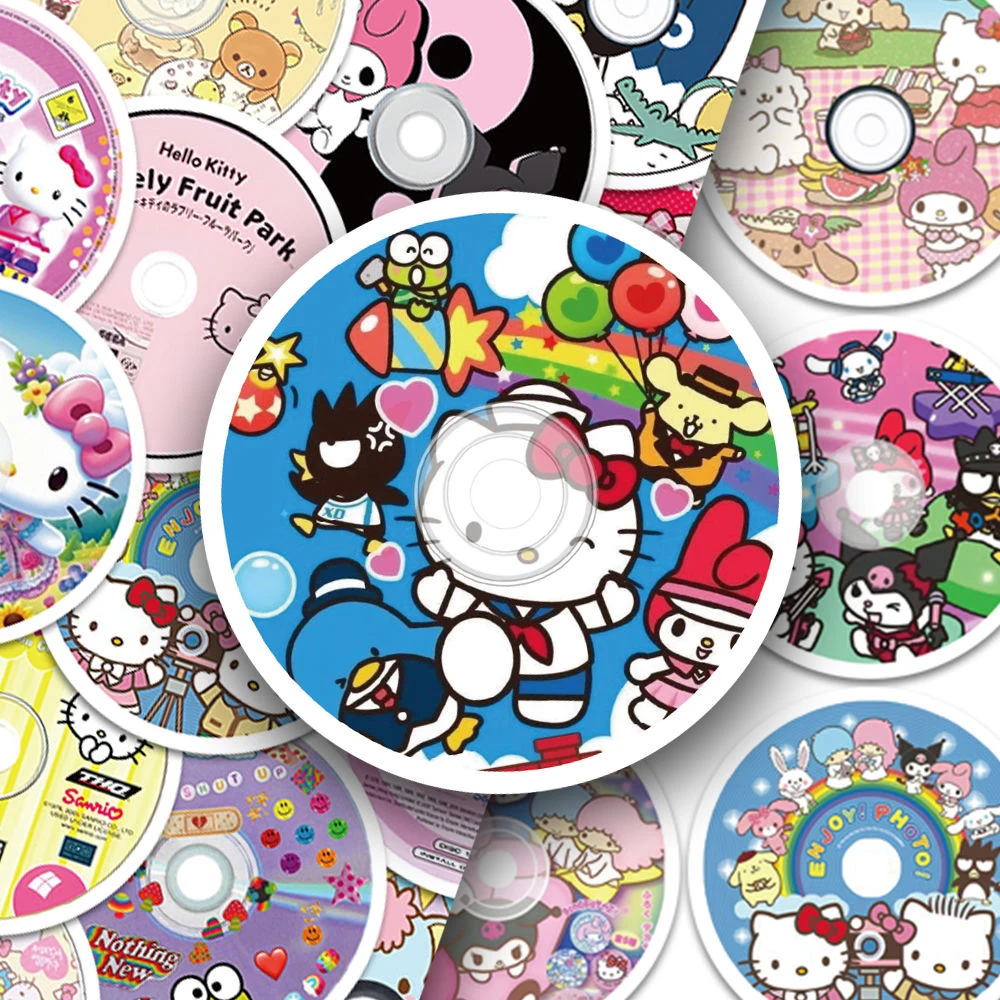 10/30/50pcs Cute Sanrio CD Hello Kitty Stickers Decals DIY Laptop Notebook Fridge Phone Suitcase Decoration Sticker Kids Toys