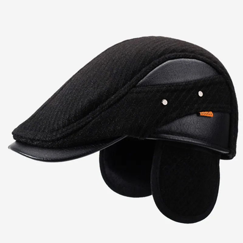Winter Fleece-lined Plush Thickened Warm Berets For Men Coldproof Earmuffs Hat Middle-aged Men's Cycling Sports Cap Snapback Cap