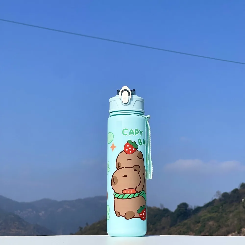 

800ml Capybara Water Bottles Cute Cartoon Transparent Plastic Cup Large Capacity with Lid Straw Capybara Drinking Bottle