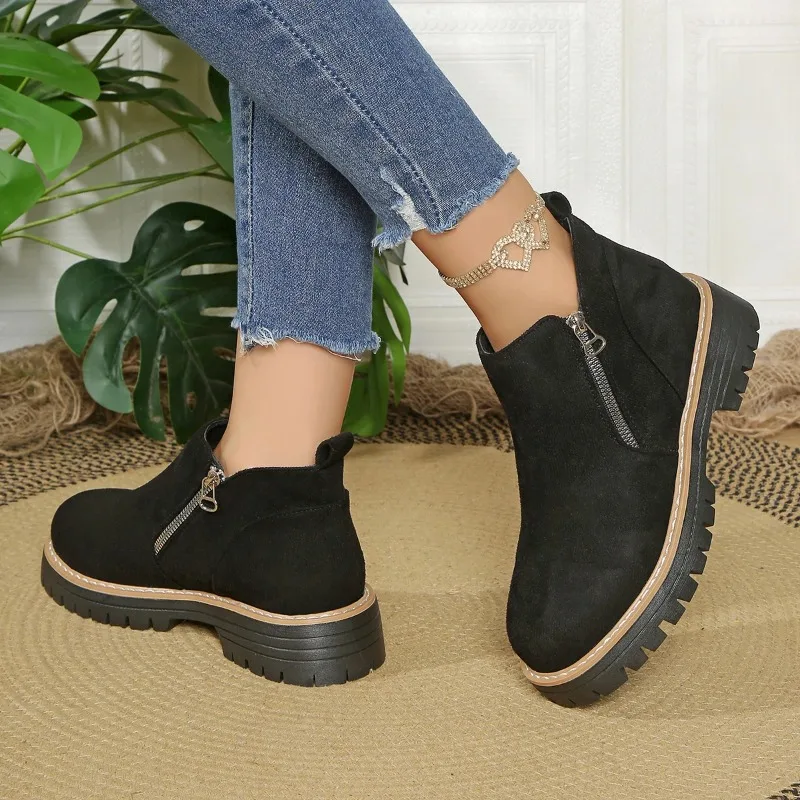 النساء حذاء من الجلد حجم كبير أحذية منصة الموضة النساء 2025 جديد سميكة وحيد أحذية الثلوج مريحة للنساء Zapatos De Mujer #5