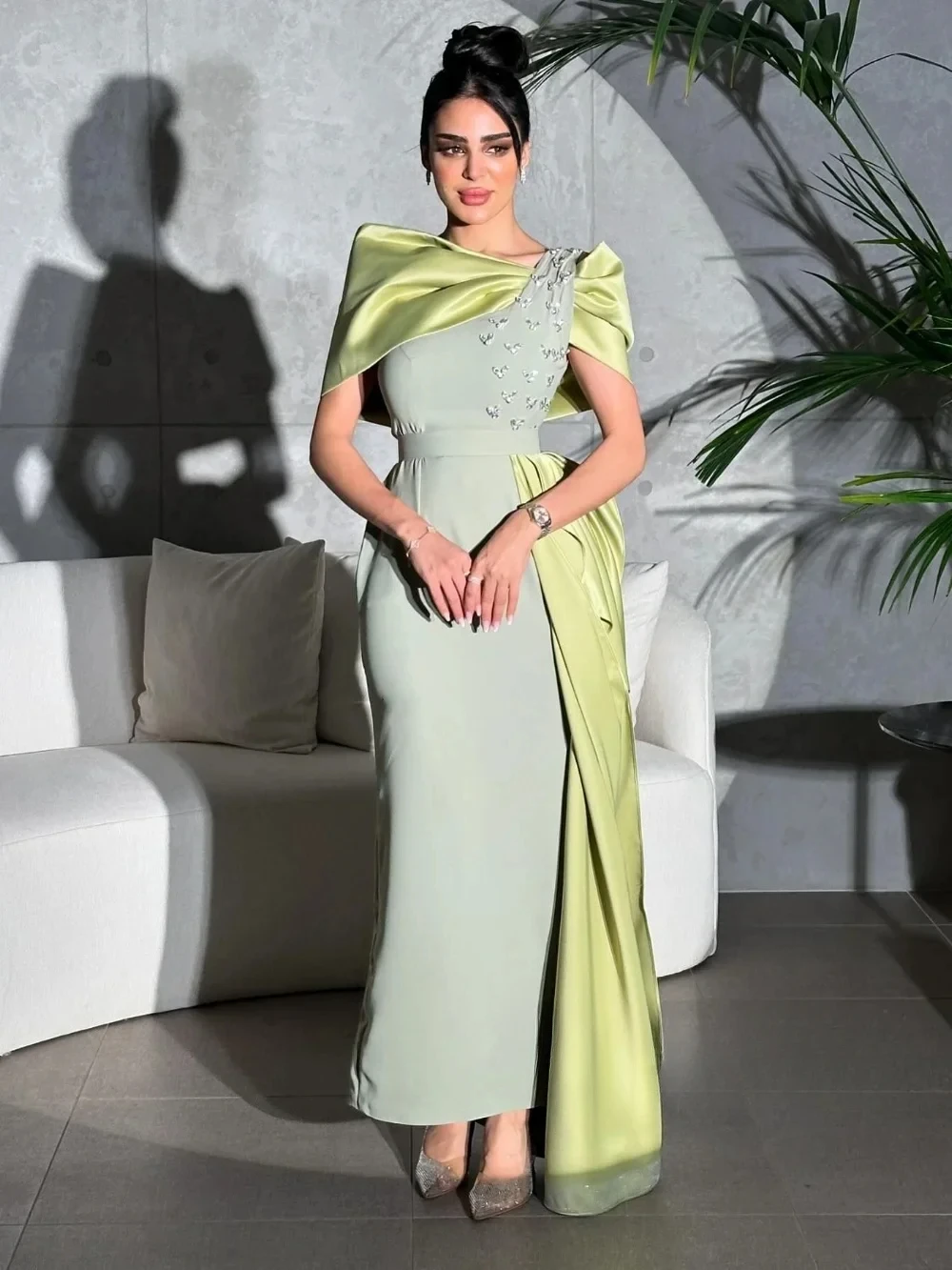 Exquisite Jersey Pleat Mermaid O-Neck Prom Dresses Modern Style Unisex Chinese Style Formal Casual