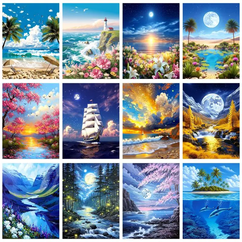 

CHENISTORY Paint By Number Sea Drawing On Canvas HandPainted Painting Art Gift DIY Pictures By Number Scenery Kits Home Decor