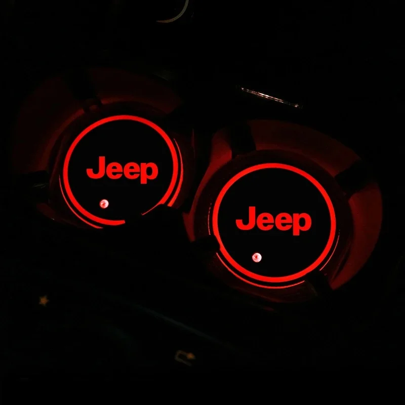 

2PCS 7 Colors RGB LED Car Cup Coaster Luminous Pad For Jeep Wrangler Grand Cherokee Compass Renegade Gladiator