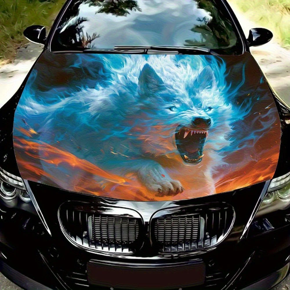 

Blue Flame Wolf Car Hood Wrap Color Vinyl Sticker Truck Graphic Bonnet Auto Accessories Decor Decal Gift