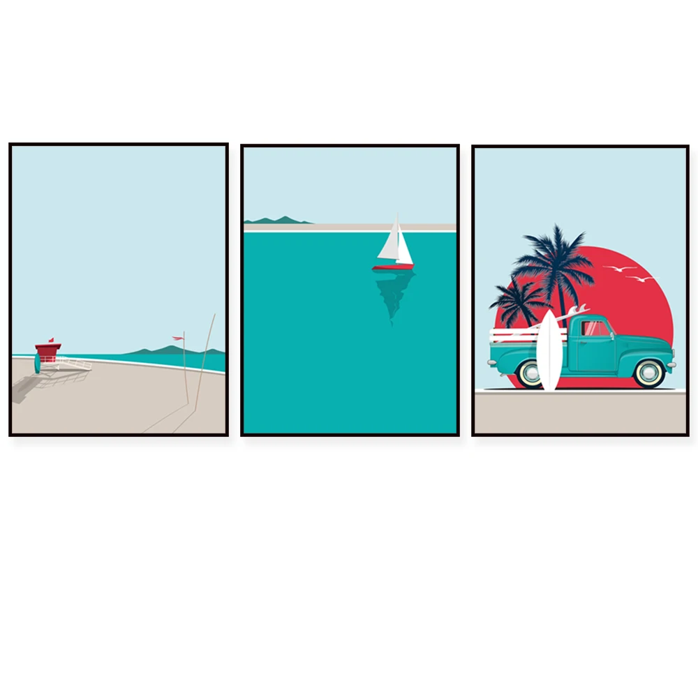 Ensemble d'affiches d'aventure de Surf, Surfer Bliss, imprimé de Van de Surf, voyage d'été, paradis Tropical, décoration de plage, océan de californie côtier