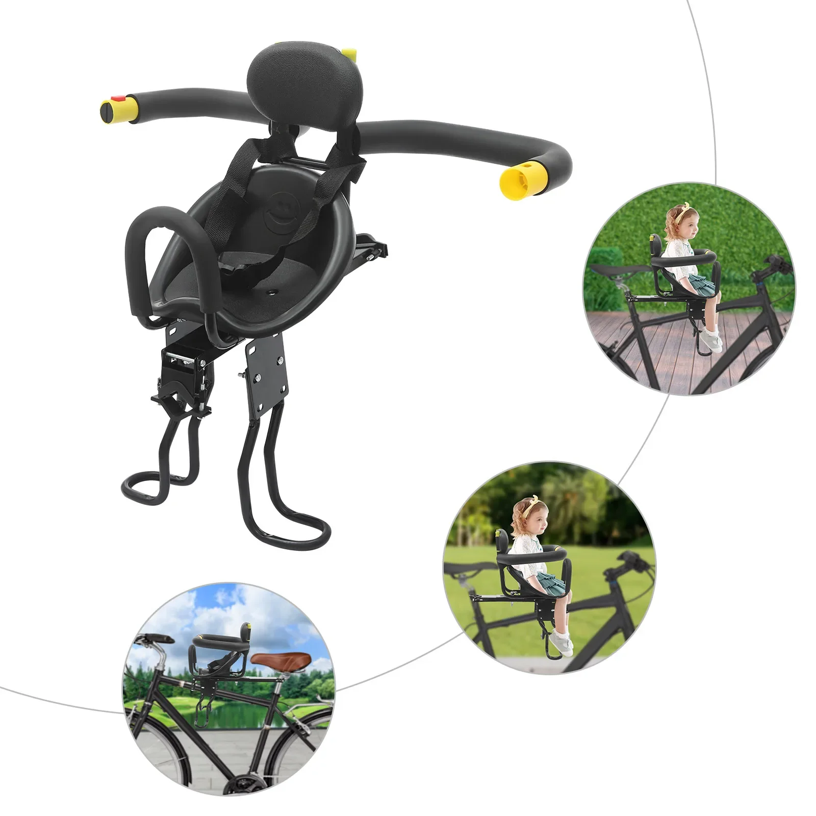 Seggiolino di sicurezza per bambini regolabile per bicicletta con imbracatura di sicurezza e spugna imbottita Capacità di 35 kg Supporto per telaio universale per bambini di età 1-5 anni