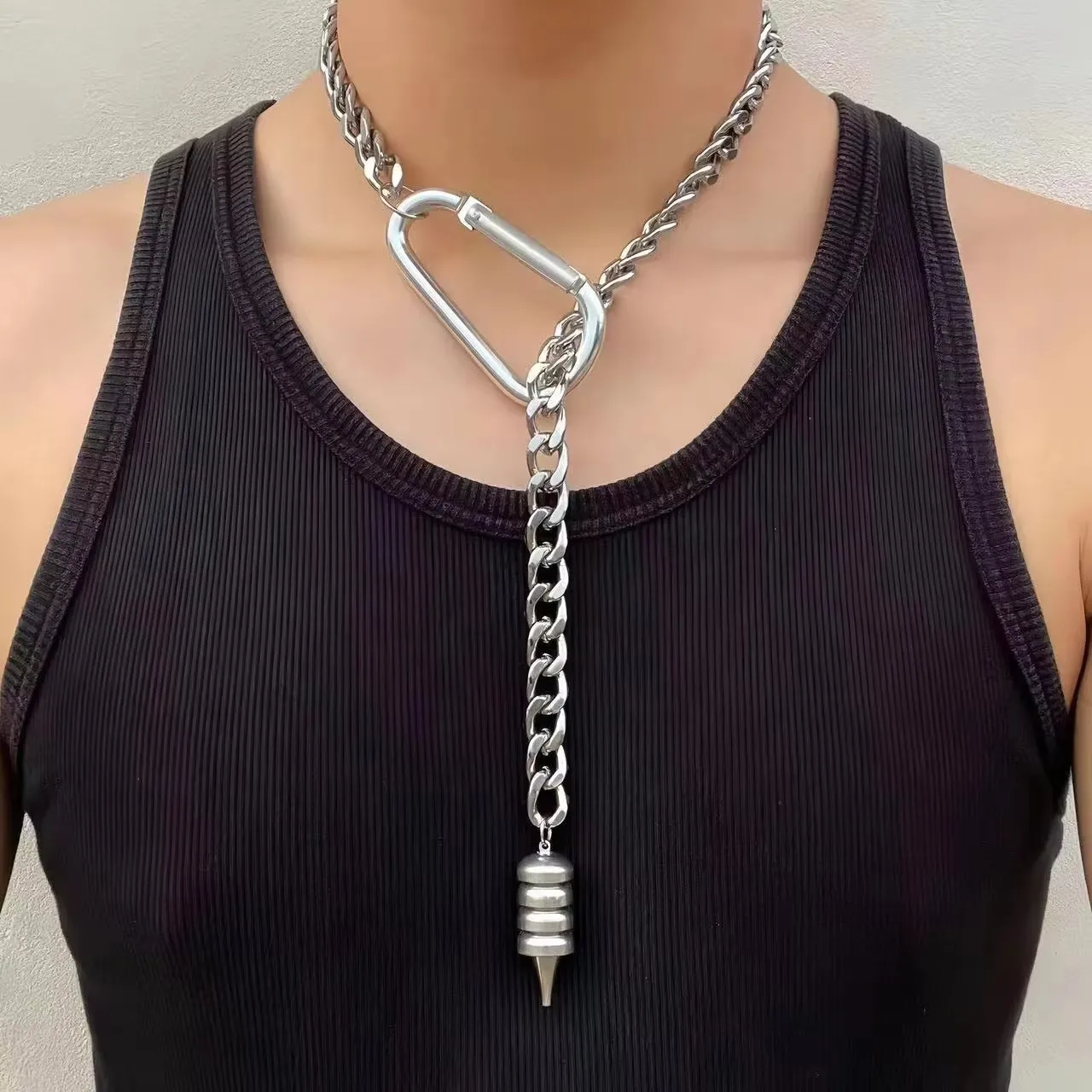 Heart O-ring slip chain for women punk rock necklace stainless steel Cuban long necklace jewelry adjustable neck chain