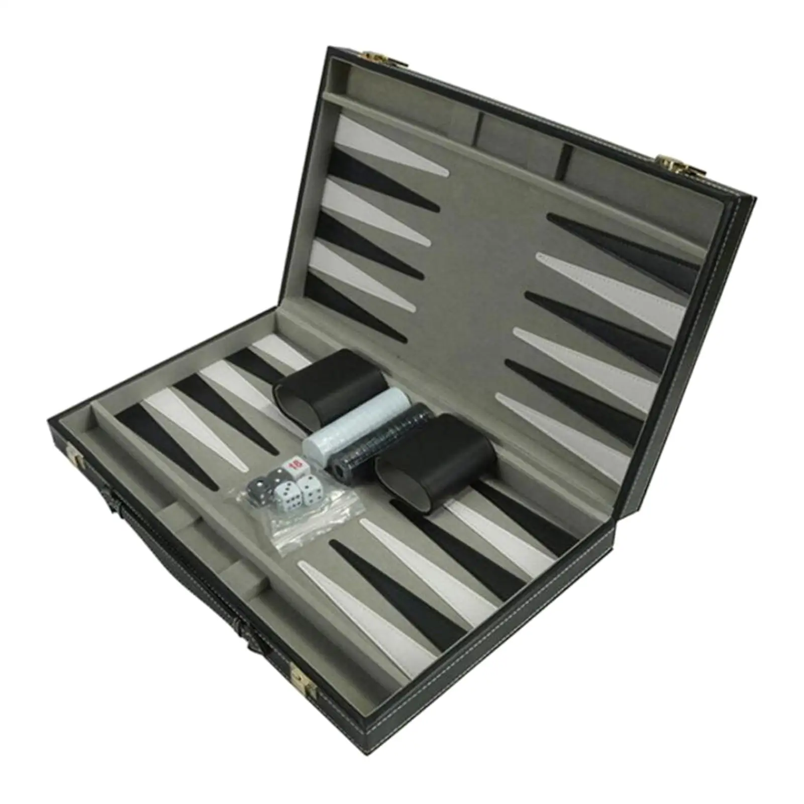 Foldable Chess Board Backgammon Set PU Leather Case Portable with Playing Pieces Gifts