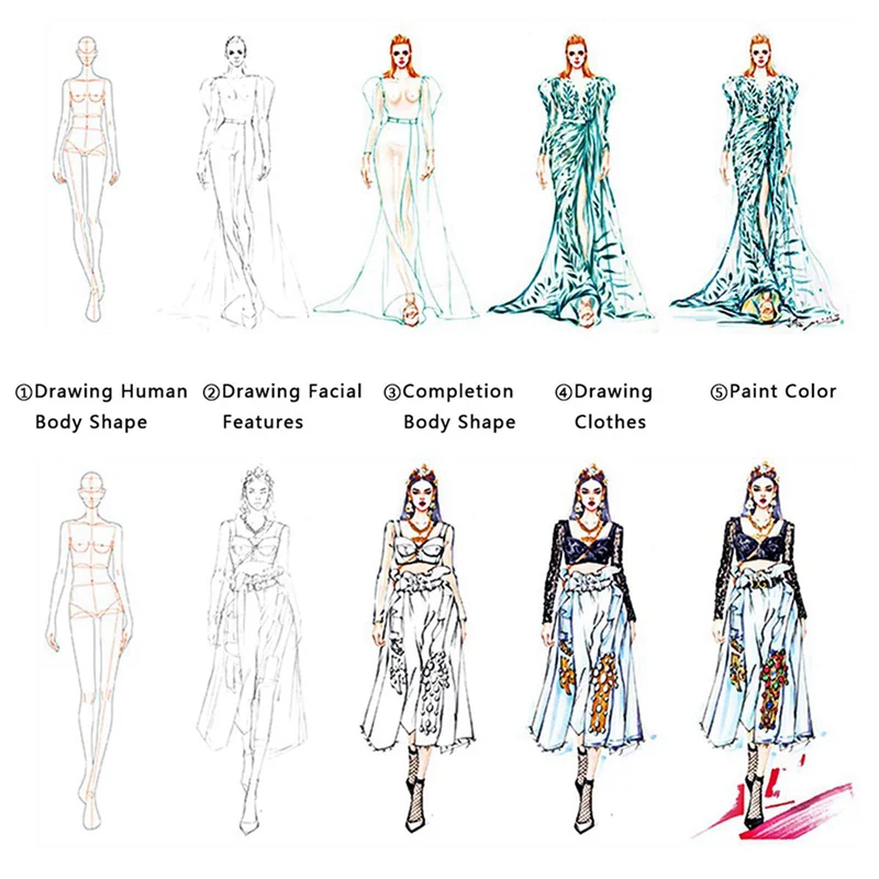 ABRS-6X Illustrazione di moda Righelli Modelli di schizzi Righello Cucito Modelli umanoidi Design Abbigliamento Misurazione, Tipo A