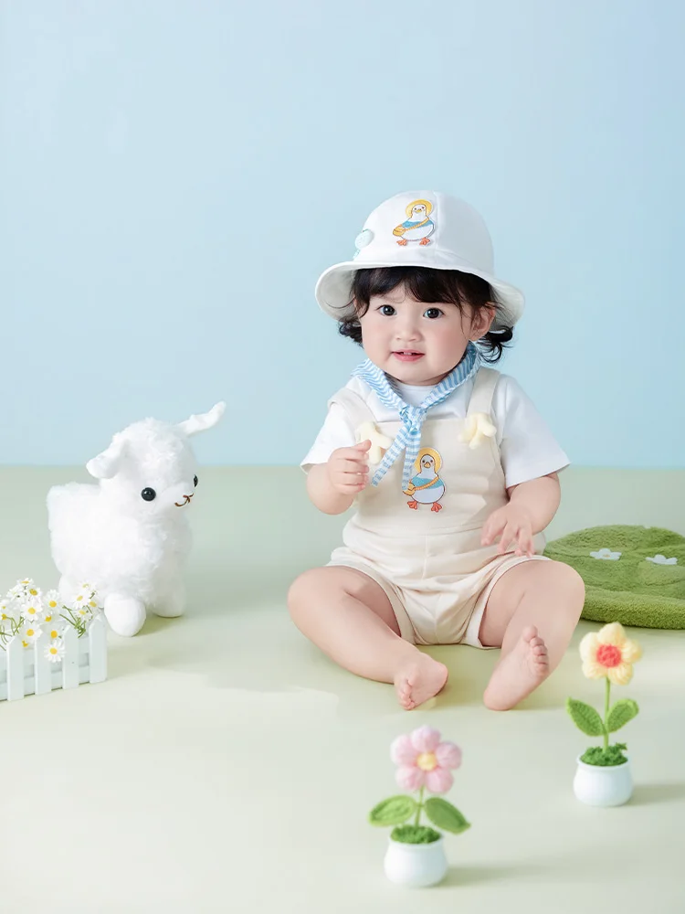 toddler-1st-birthday-photography-props-duck-embroidery-photo-outfit-set-white-lamb-plush-props-for-infant-studio-portrait-decor