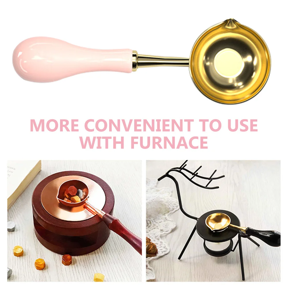 

Portable Fire Wax Spoon Pink Wood Handle for DIY Envelope Seal Stamp Melting Tool Wax Seal Scoop Creative Sealing Accessory