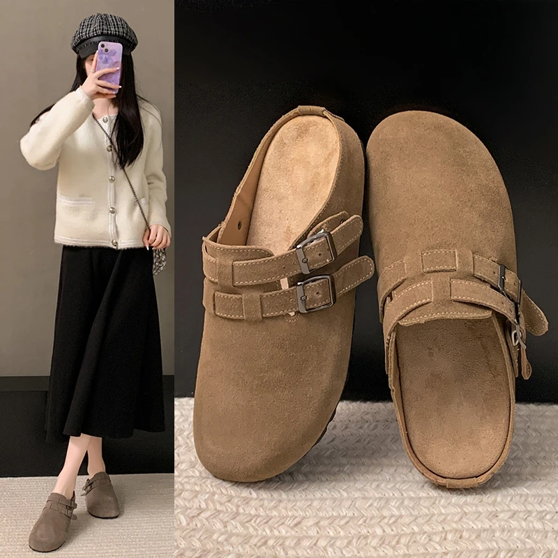 Trendy Clogs for Men Slippers Suede Mules Men Cork Footbed Home Sandals with Arch Support Fashion Leather Potato Shoes Loafers