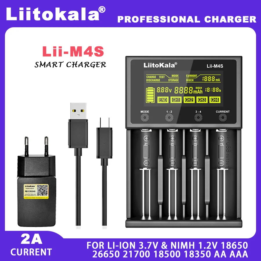 LiitoKala Lii-M4S Lii-CH2 18650 Multifunctional Battery Charger For 3.7V 1.2V 26650 21700 14500 18350 17500 AA AAA C And Other