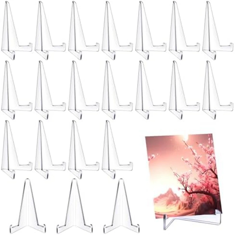 20 Pcs Triangle Acrylic Easel Stands for Display Mini Picture Frame Stand Plate Holders Photo Holder Stand