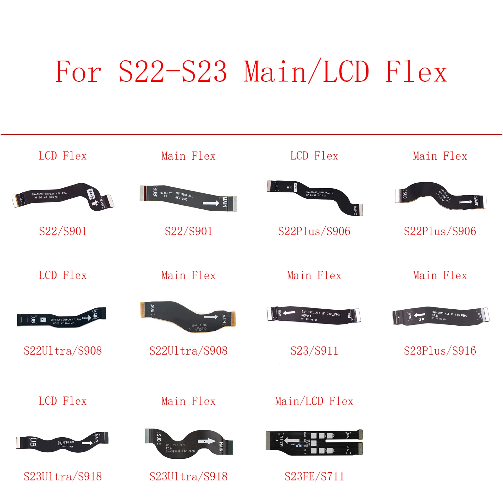 1pcs Main Flex Cable For Samsung S22 S23 Plus Ultra FE 5G S908 S906 S901 S911 S916 S918 S711 LCD Screen Connect Mainboard Flex