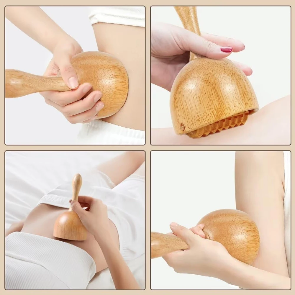 Wooden Therapy Cup with Roller,Wood Therapy Massage Tools Handheld Wooden Massage Cup Wooden Massage Tool for Body Shaping Body