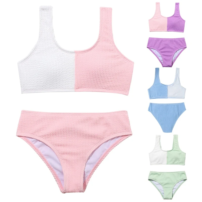 2 teile/satz Kinder Mädchen schwimmen Kleidung Sommer Patchwork Farbe Split Mode Baby Mädchen